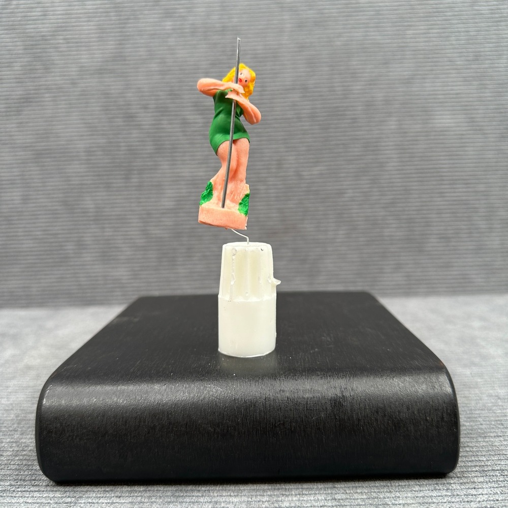 Vintage Miniature Pin Up Girl Figurine Green Dress Blonde Pole Dancer 1.5 Inch